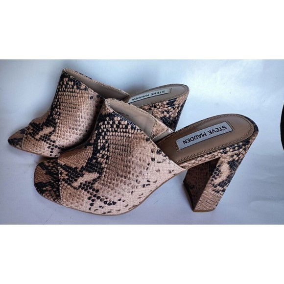 Steve Madden Slide Sandal Size 10M Block High Heels Snake Print New No Box - Picture 5 of 9